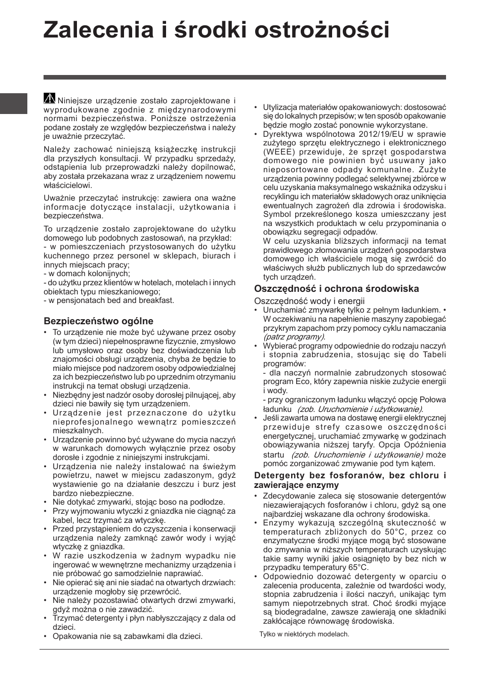 Zalecenia i środki ostrożności | Indesit DPG-16B1-A-K-EU User Manual | Page 58 / 68