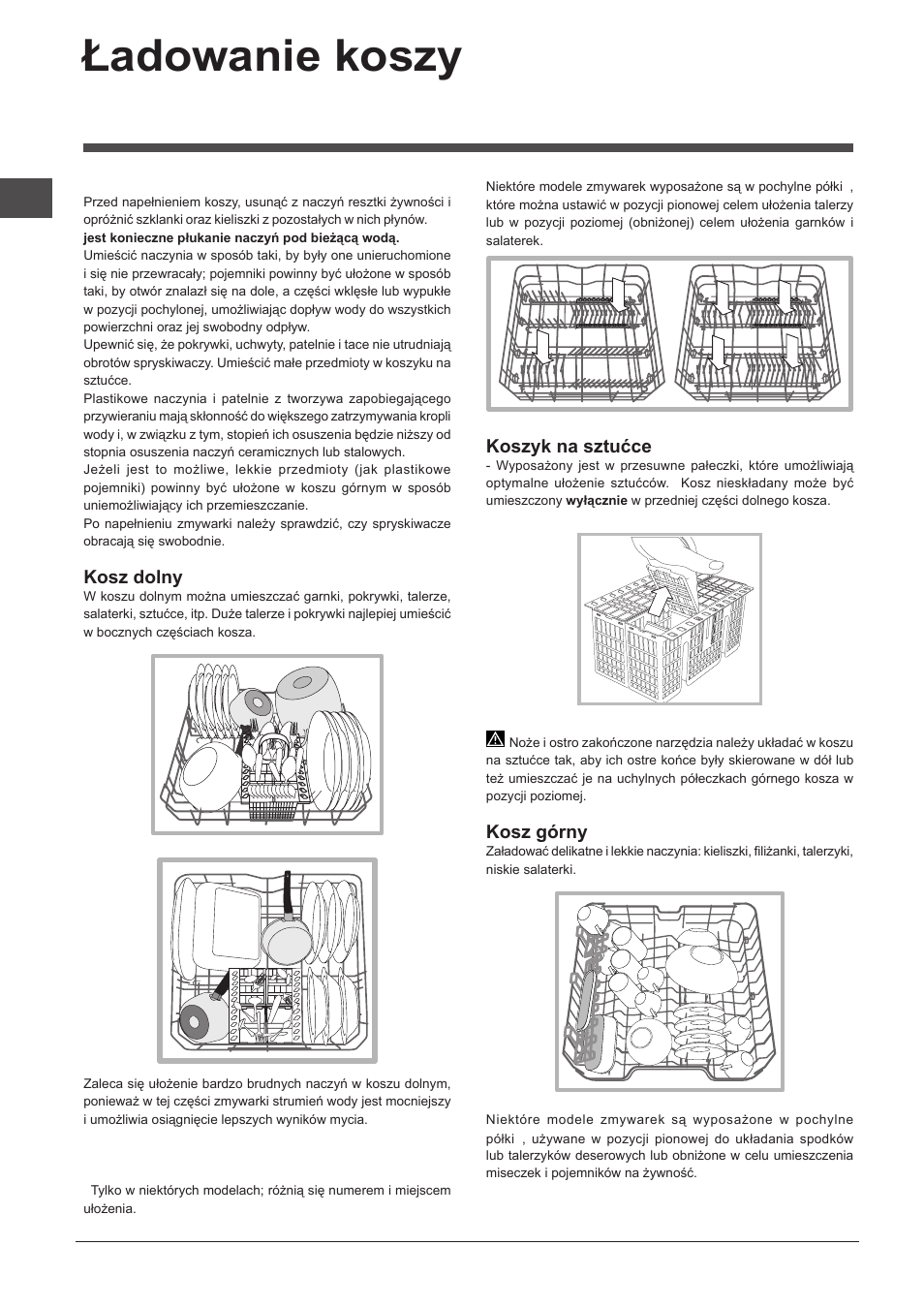 Ładowanie koszy, Kosz dolny, Koszyk na sztućce | Kosz górny | Indesit DPG-16B1-A-K-EU User Manual | Page 62 / 68