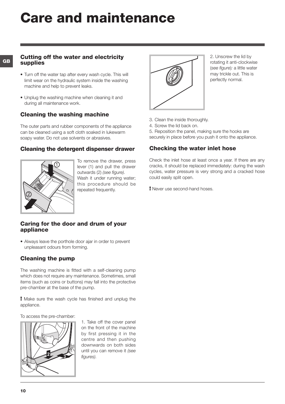 Care and maintenance | Indesit PWDE-7124-W-(EU) User Manual | Page 10 / 72