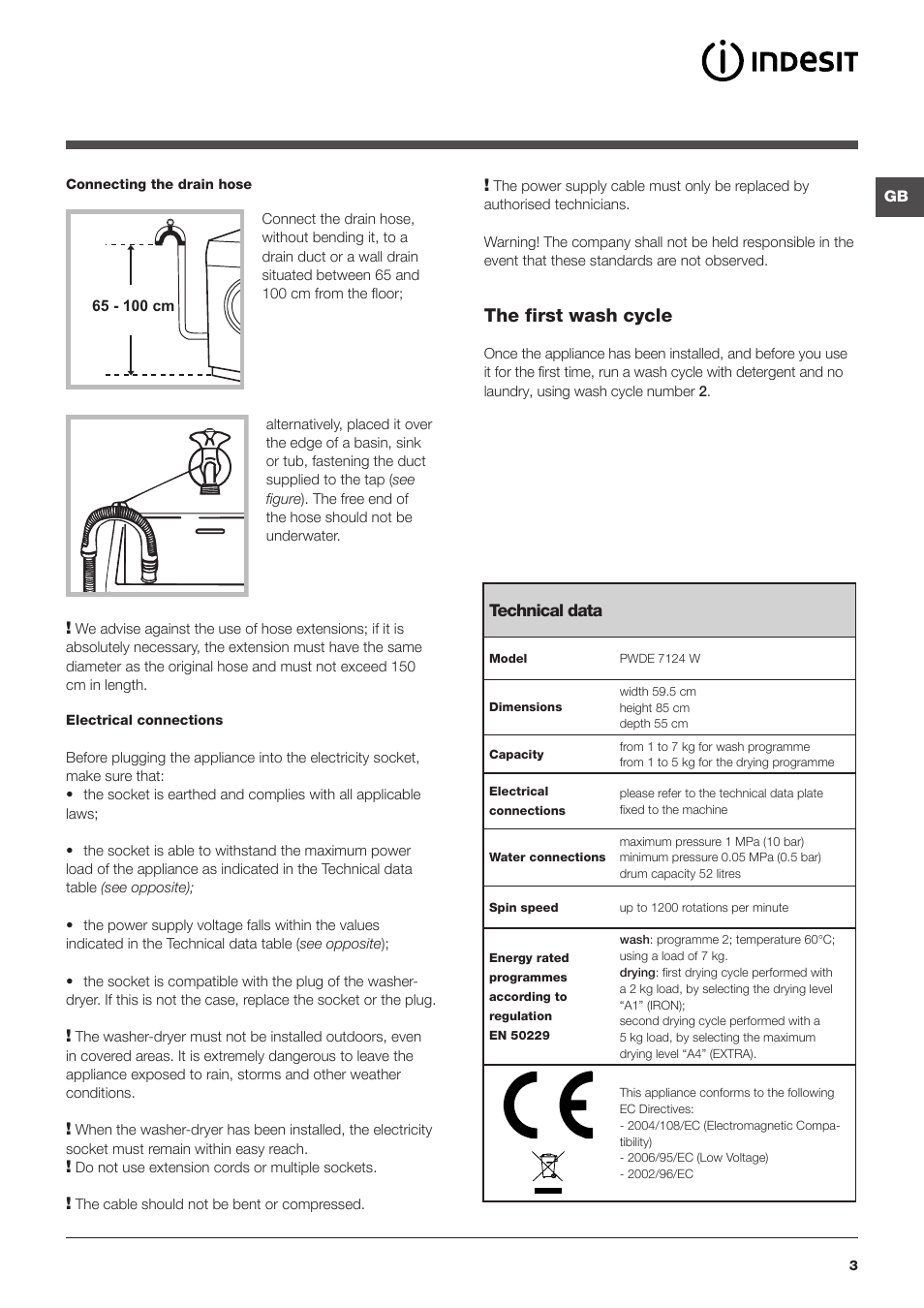 The first wash cycle | Indesit PWDE-7124-W-(EU) User Manual | Page 3 / 72