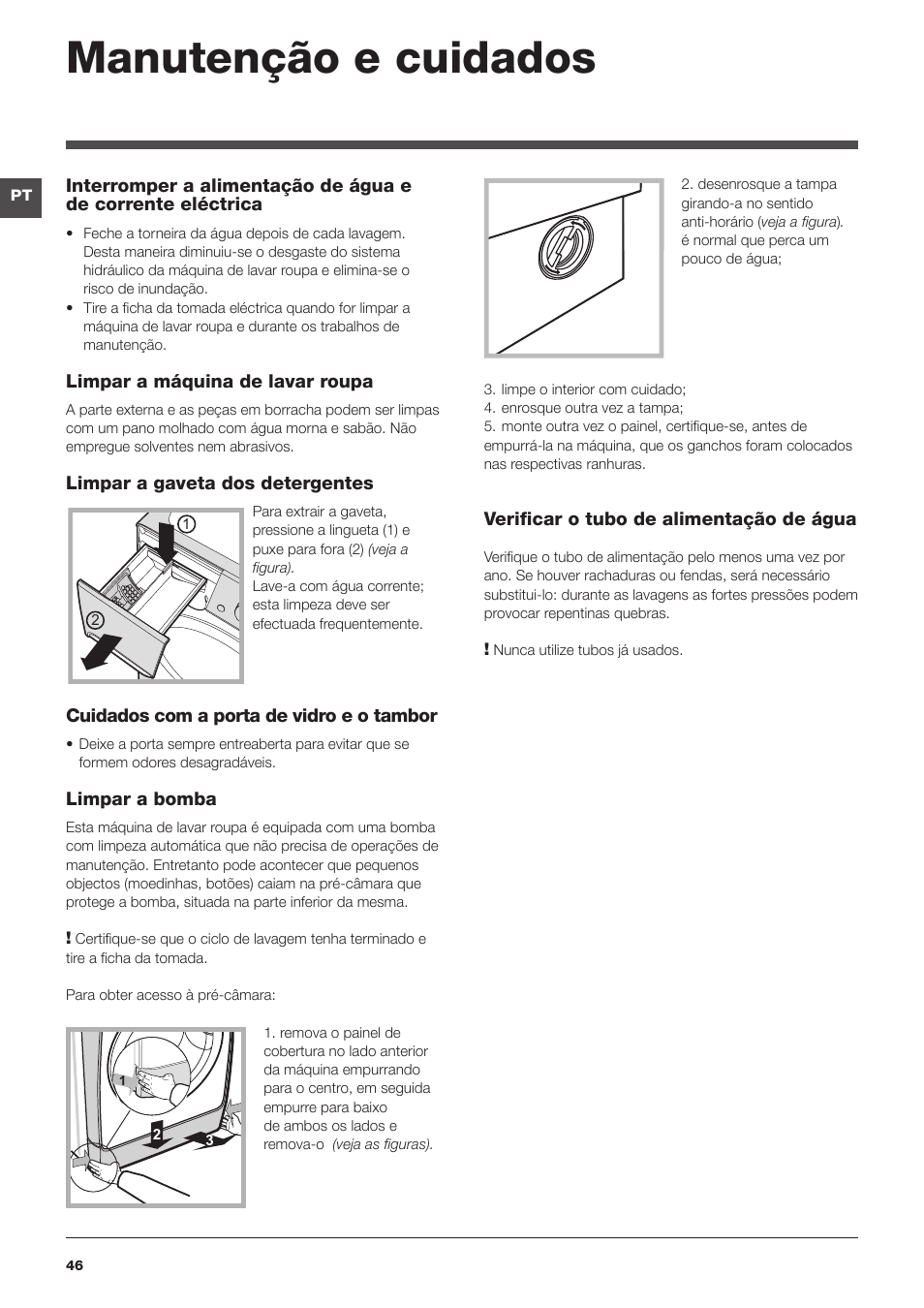 Manutenção e cuidados | Indesit PWDE-7124-W-(EU) User Manual | Page 46 / 72