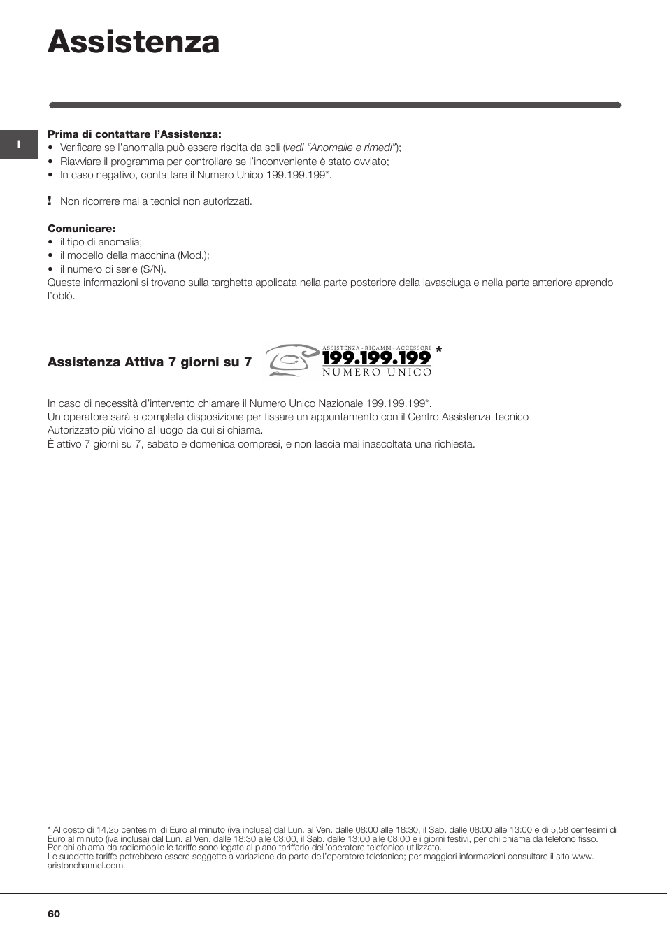 Assistenza | Indesit PWDE-7124-W-(EU) User Manual | Page 60 / 72