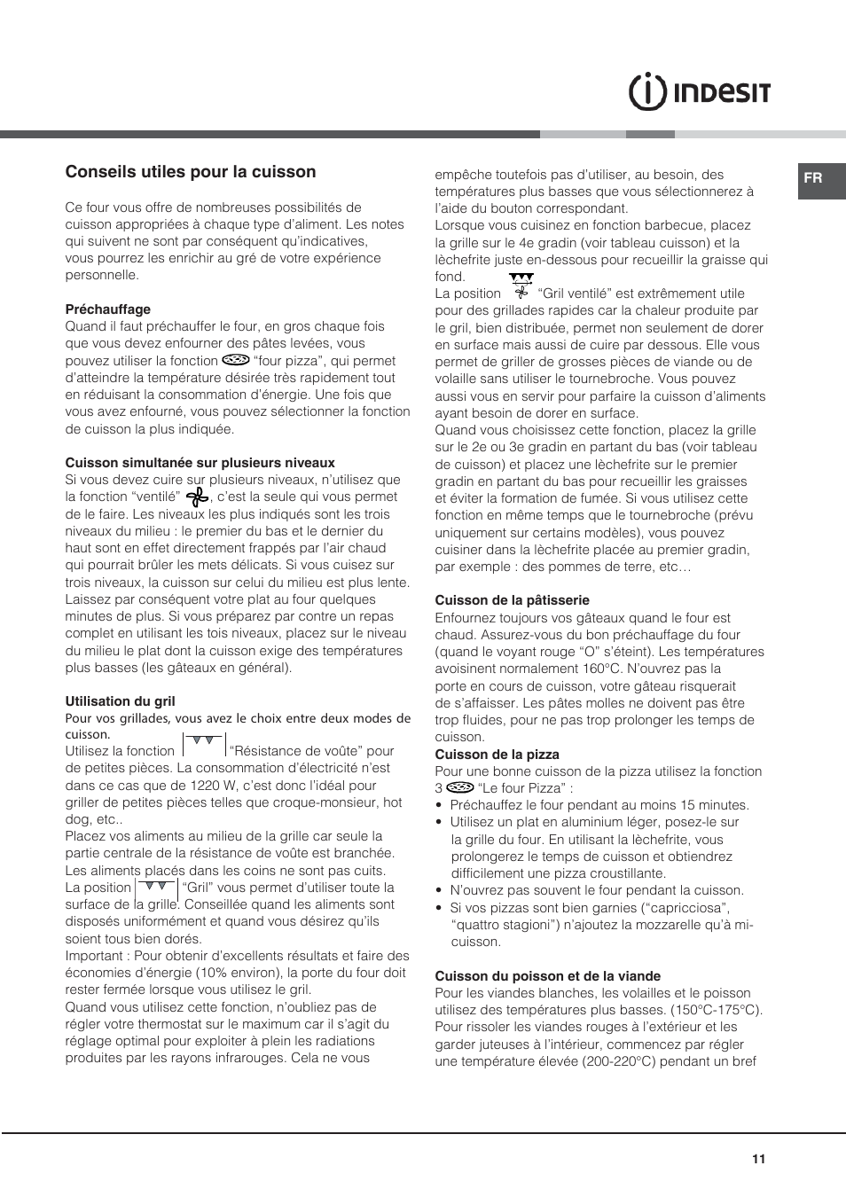 Conseils utiles pour la cuisson | Indesit I5V7H6A(X)-EU User Manual | Page 11 / 76