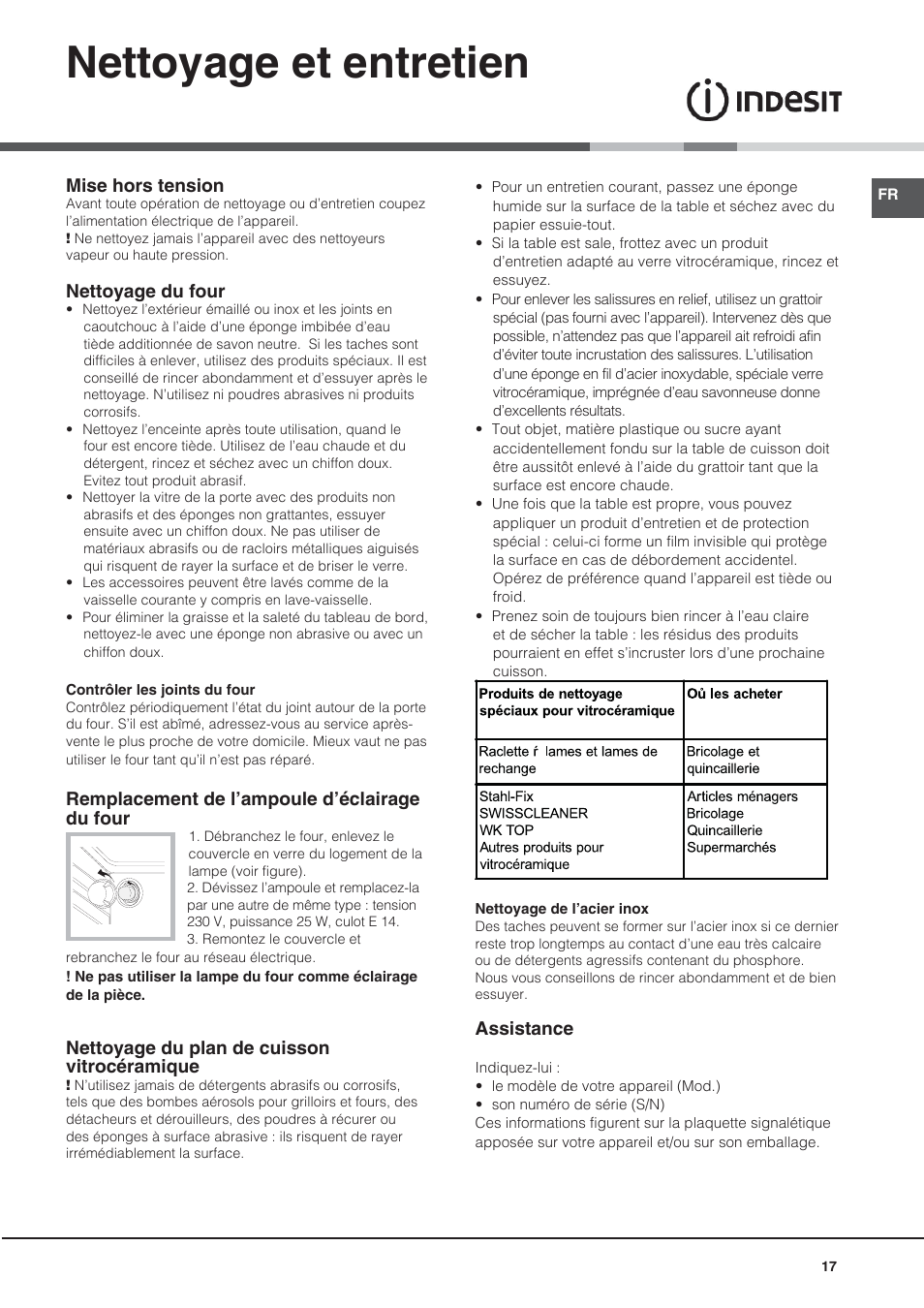 Nettoyage et entretien | Indesit I5V7H6A(X)-EU User Manual | Page 17 / 76