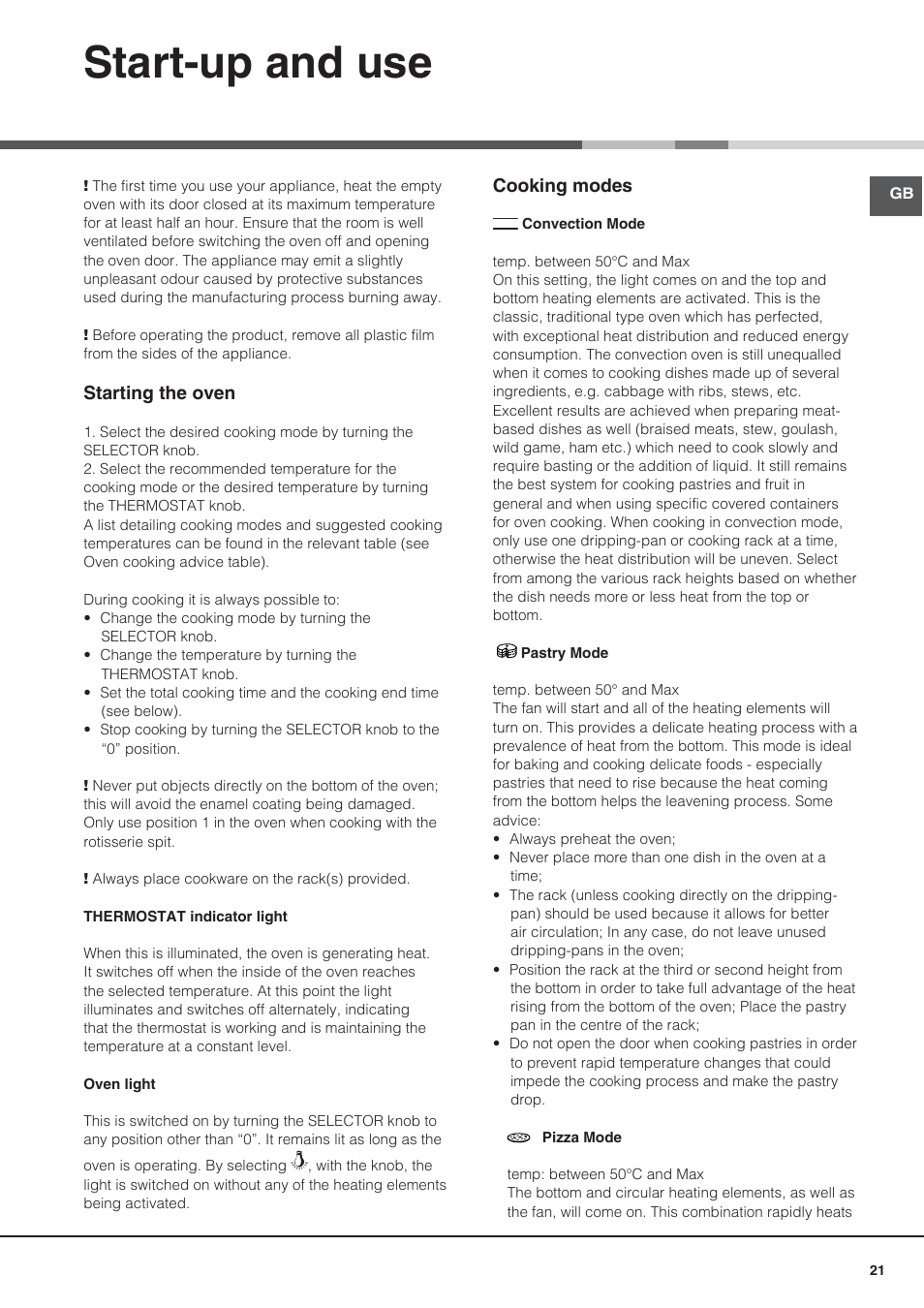 Start-up and use | Indesit I5V7H6A(X)-EU User Manual | Page 21 / 76
