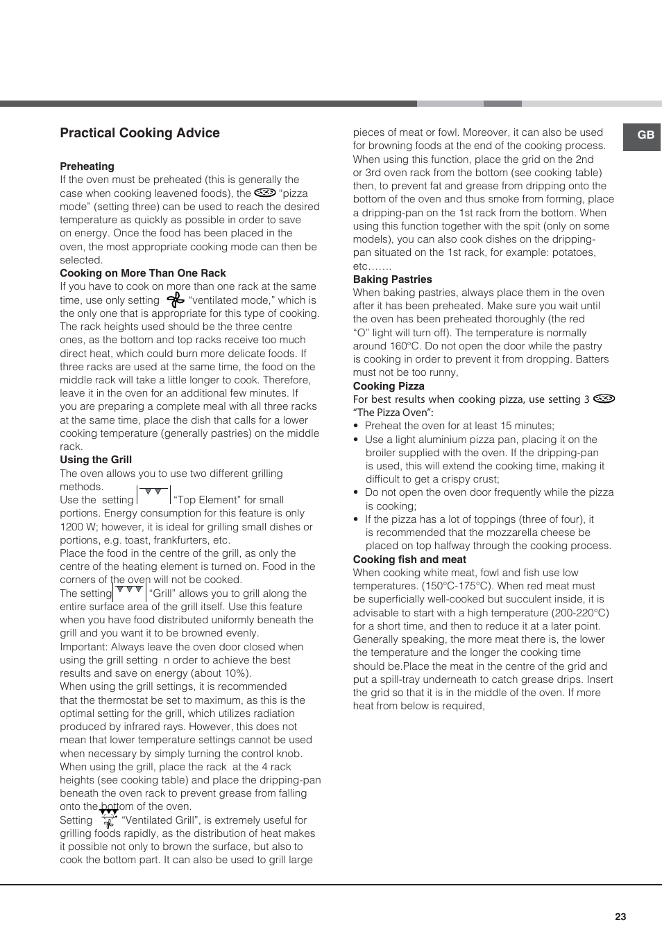 Practical cooking advice | Indesit I5V7H6A(X)-EU User Manual | Page 23 / 76