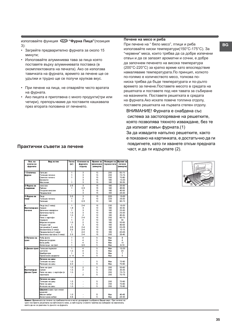 Практични съвети за печене | Indesit I5V7H6A(X)-EU User Manual | Page 35 / 76