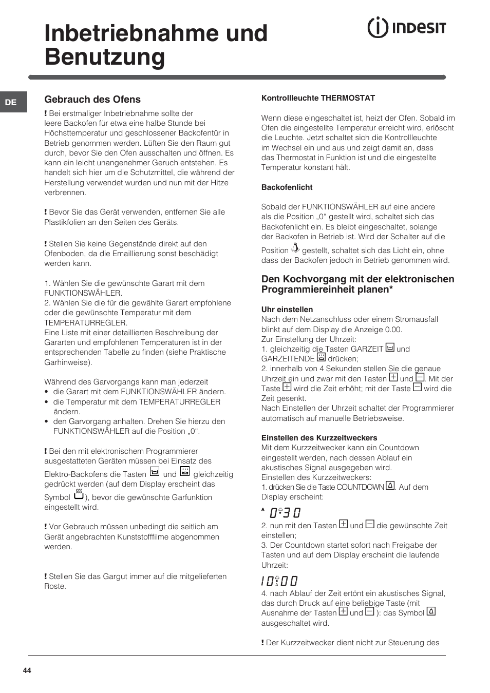 Inbetriebnahme und benutzung | Indesit I5V7H6A(X)-EU User Manual | Page 44 / 76