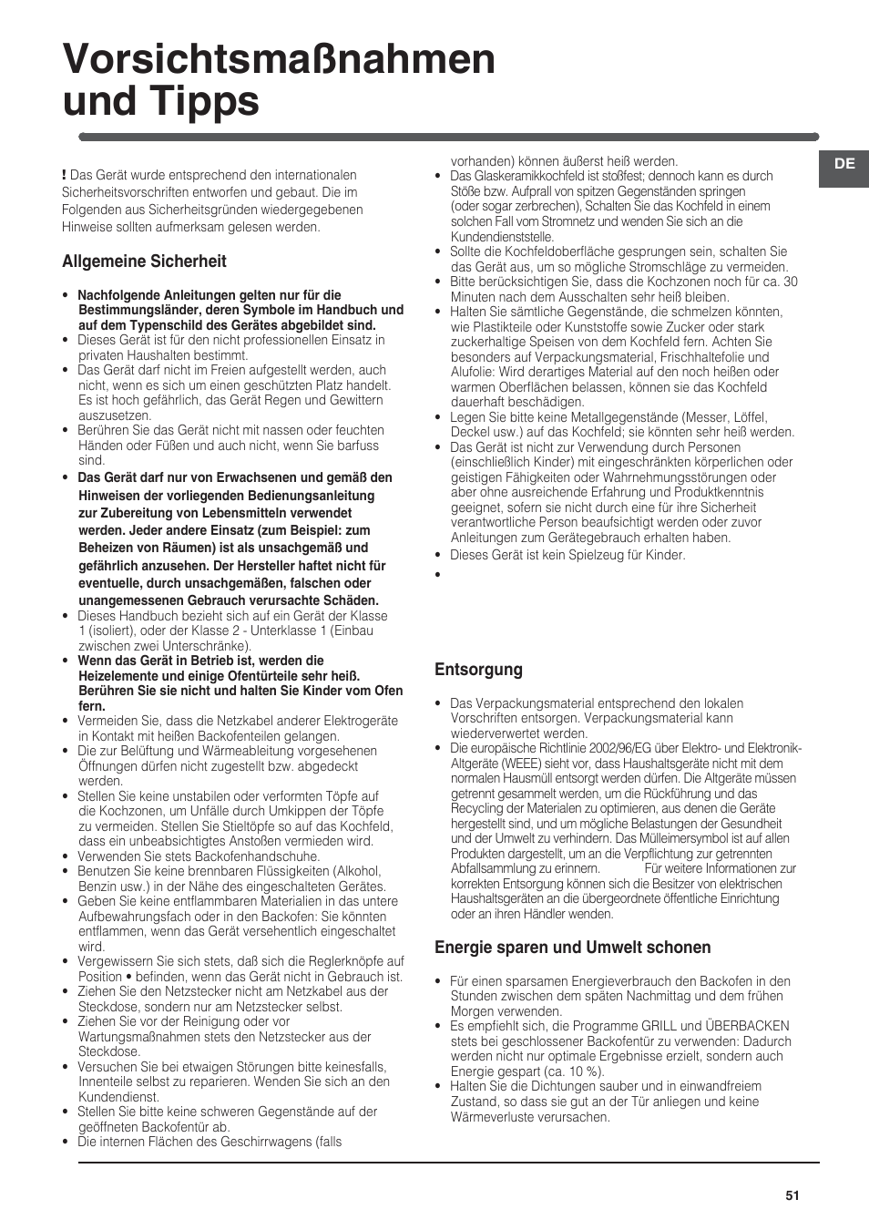 Vorsichtsmaßnahmen und tipps | Indesit I5V7H6A(X)-EU User Manual | Page 51 / 76
