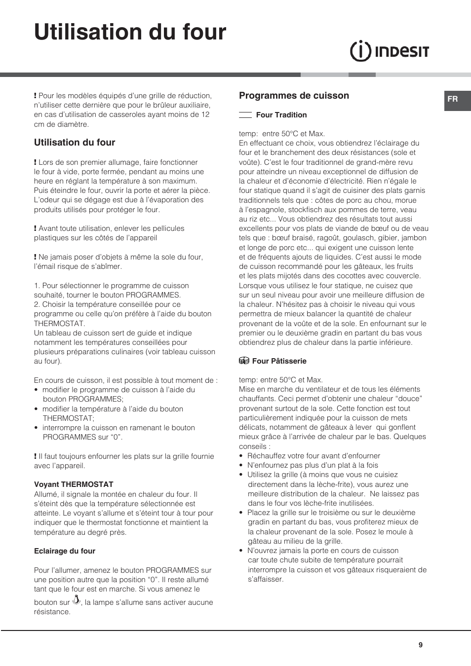 Utilisation du four | Indesit I5V7H6A(X)-EU User Manual | Page 9 / 76