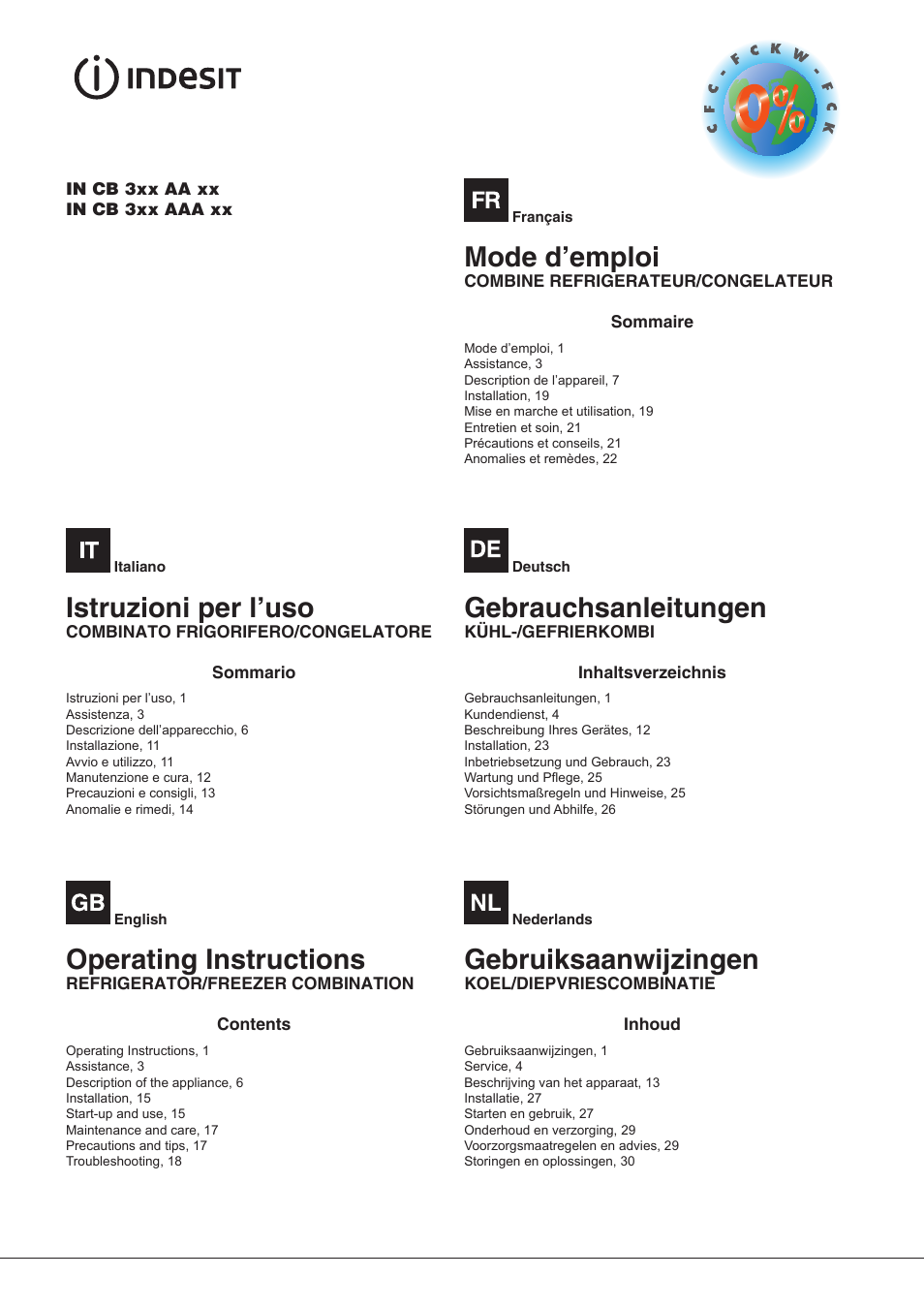 Indesit IN CB 31 AA User Manual | 48 pages