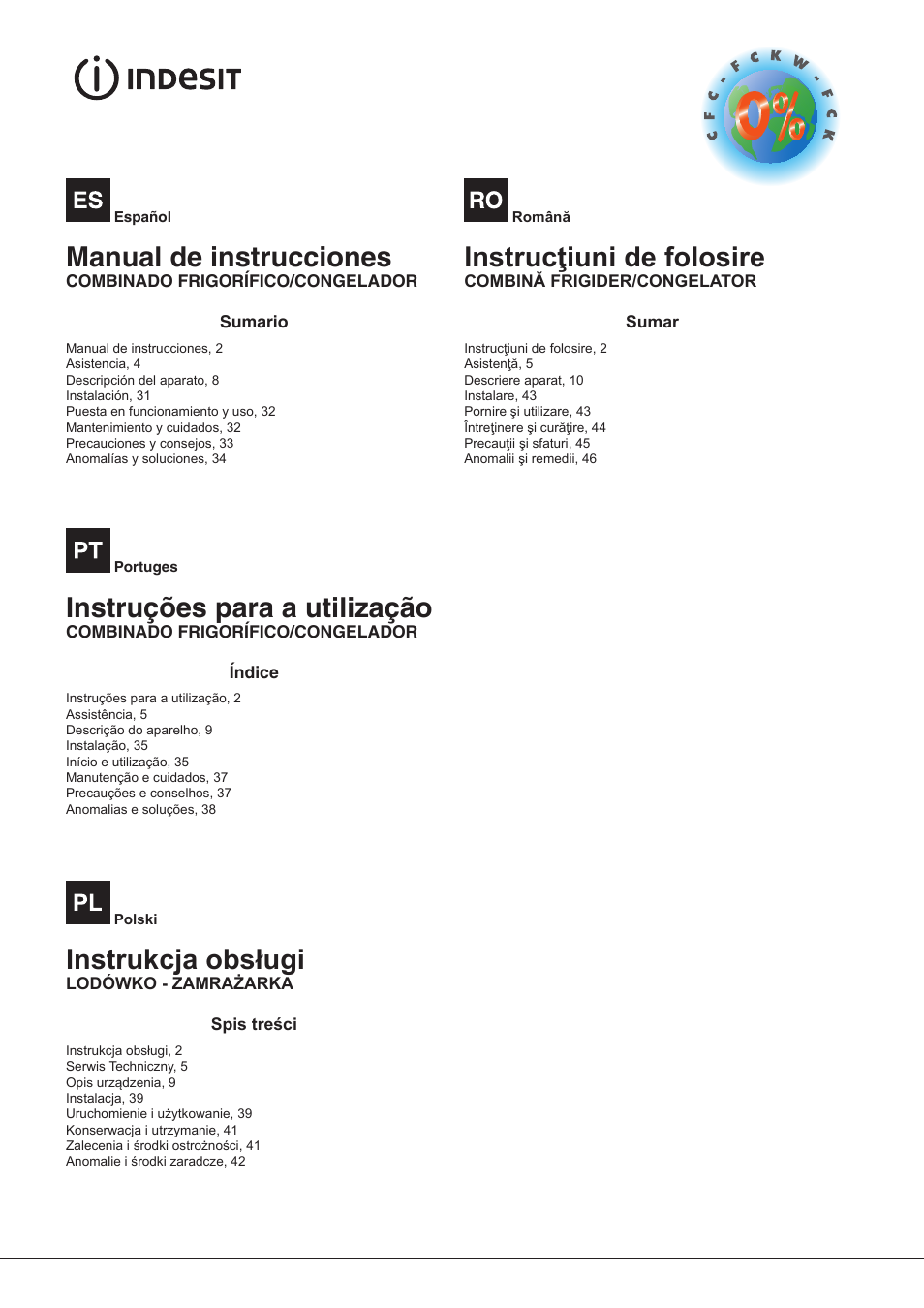 Manual de instrucciones, Instruções para a utilização, Instrukcja obsługi | Instrucţiuni de folosire | Indesit IN CB 31 AA User Manual | Page 2 / 48