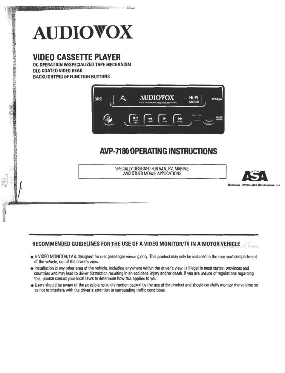 Audiovox AVP7180 User Manual | 18 pages