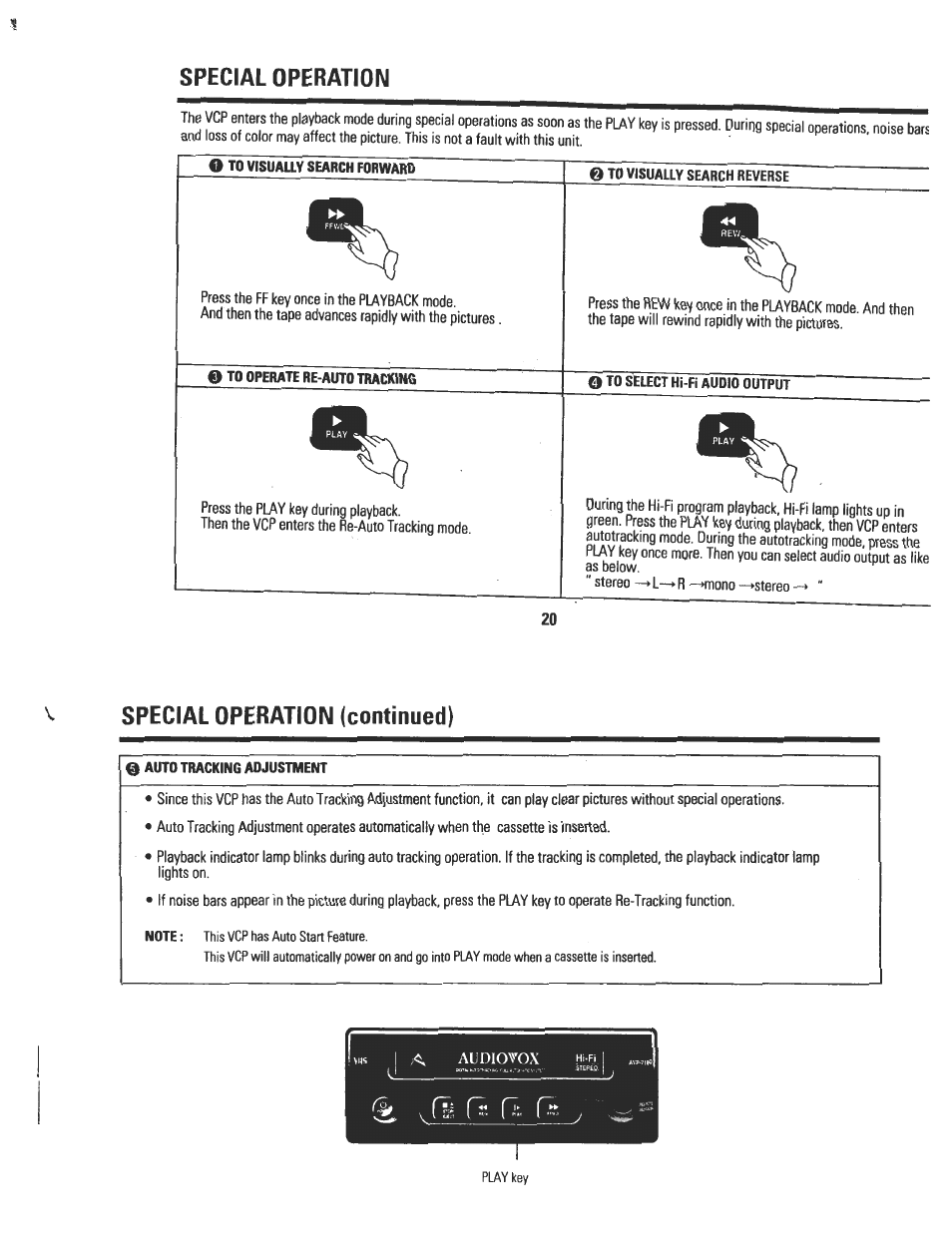 Special operation, Special operation (continued) | Audiovox AVP7180 User Manual | Page 14 / 18