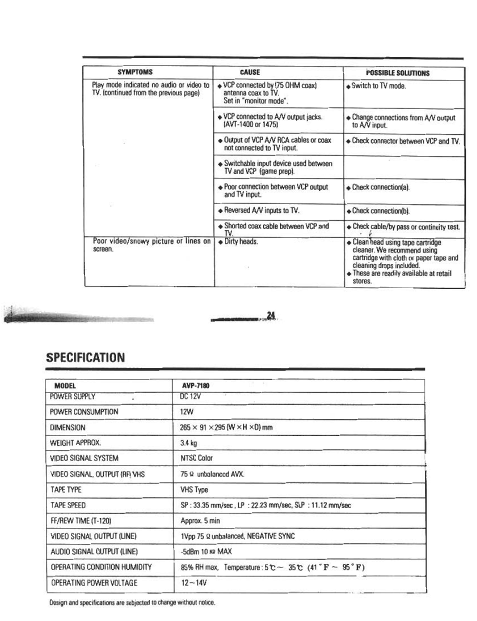 Specification | Audiovox AVP7180 User Manual | Page 16 / 18