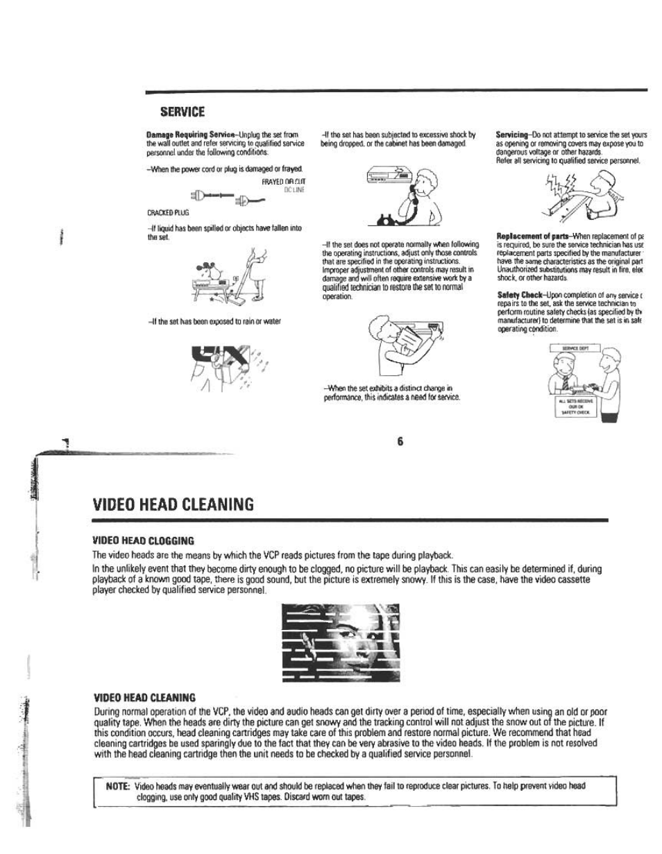 Service, Video head cleaning, Video head ci£an1ng | Audiovox AVP7180 User Manual | Page 6 / 18