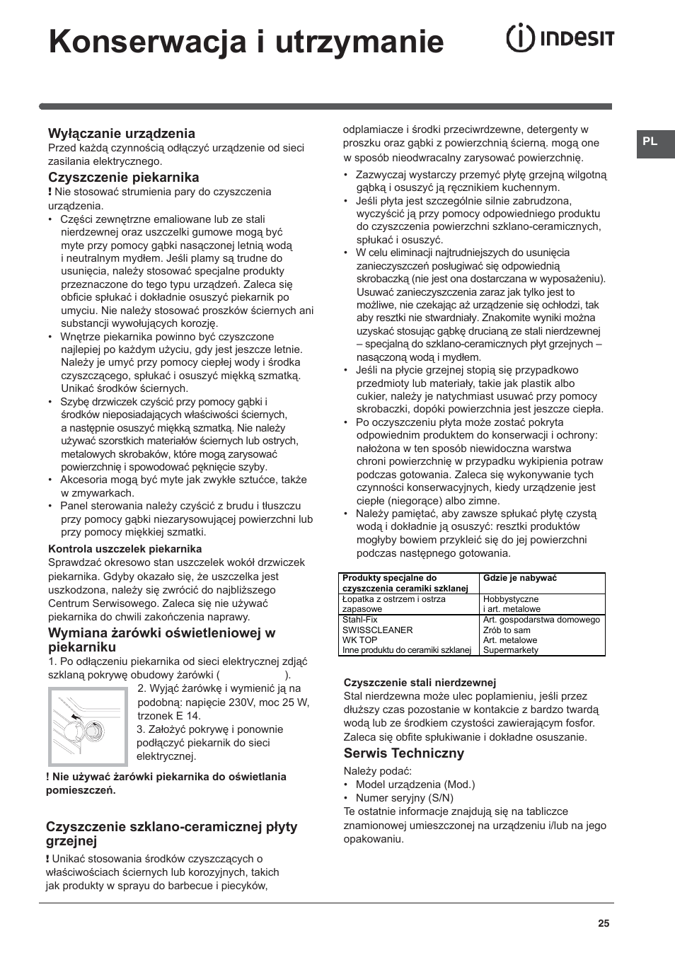 Konserwacja i utrzymanie | Indesit KN3C62A(W)-EU-S User Manual | Page 25 / 60