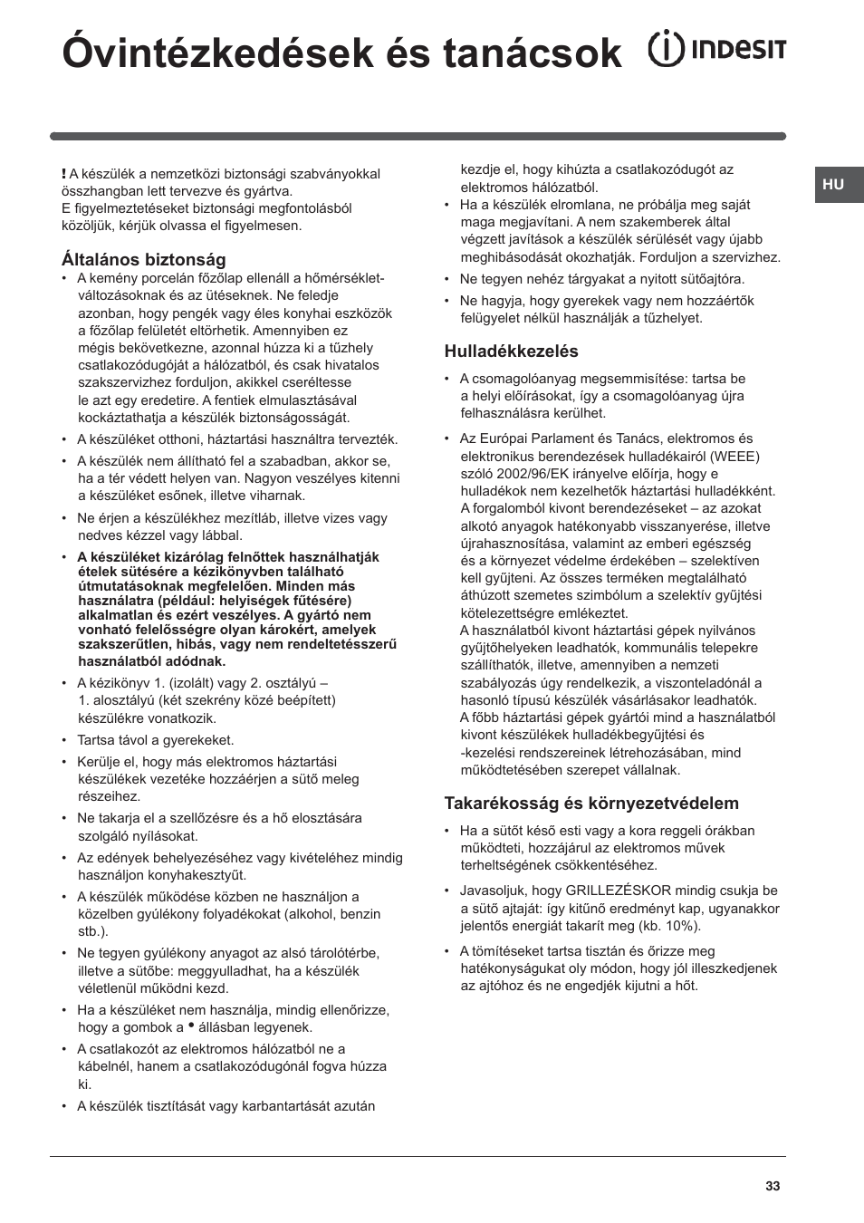 Óvintézkedések és tanácsok | Indesit KN3C62A(W)-EU-S User Manual | Page 33 / 60