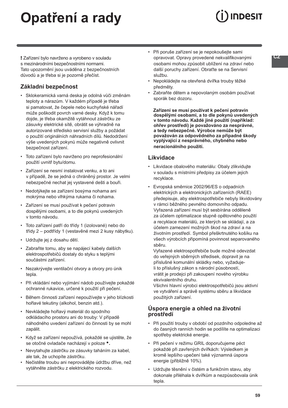 Opatření a rady | Indesit KN3C62A(W)-EU-S User Manual | Page 59 / 60