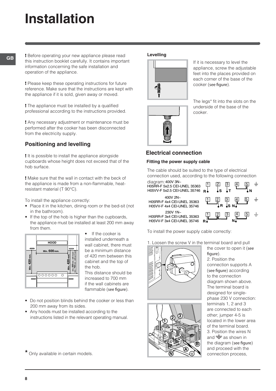 Installation, Positioning and levelling, Electrical connection | Indesit KN3C62A(W)-EU-S User Manual | Page 8 / 60