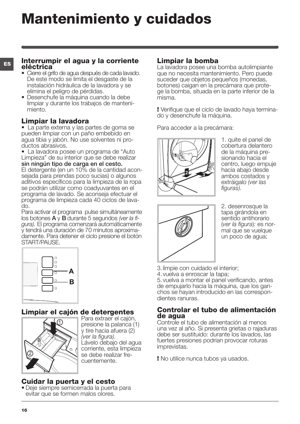 Mantenimiento y cuidados | Indesit XWA-71283X-W-EU User Manual | Page 16 / 84