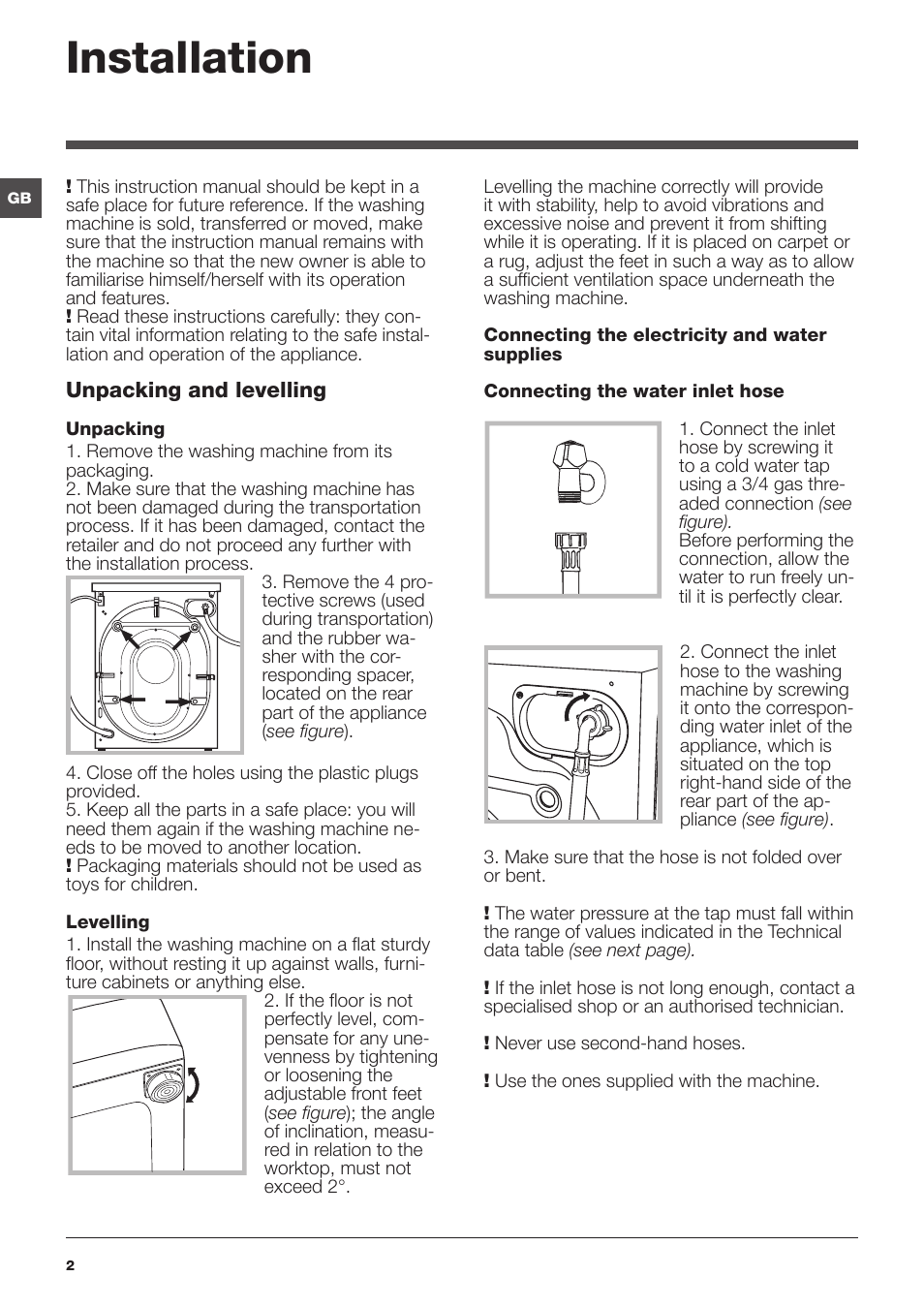 Installation | Indesit XWA-71283X-W-EU User Manual | Page 2 / 84