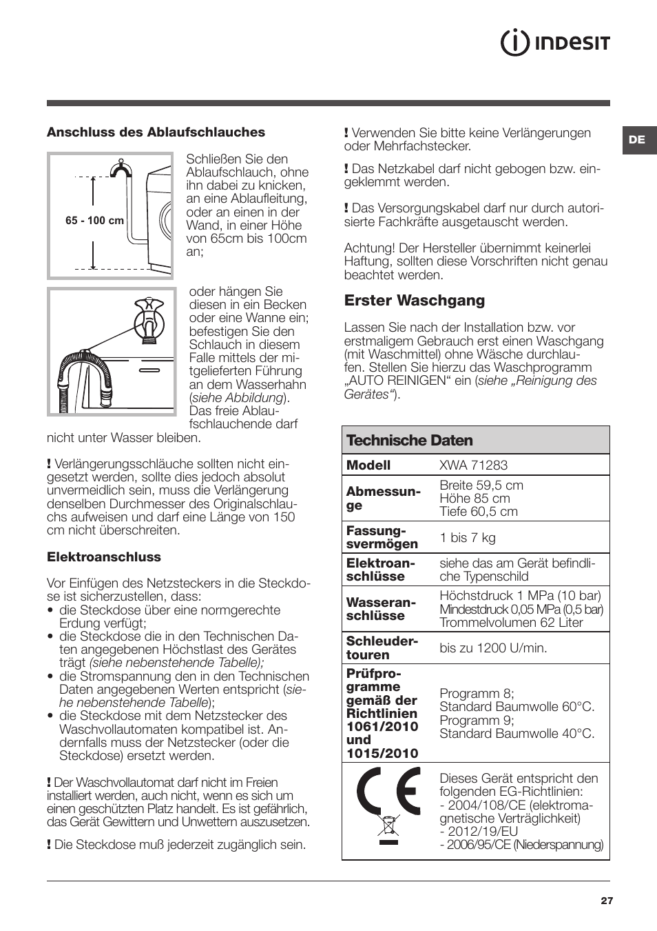 Indesit XWA-71283X-W-EU User Manual | Page 27 / 84