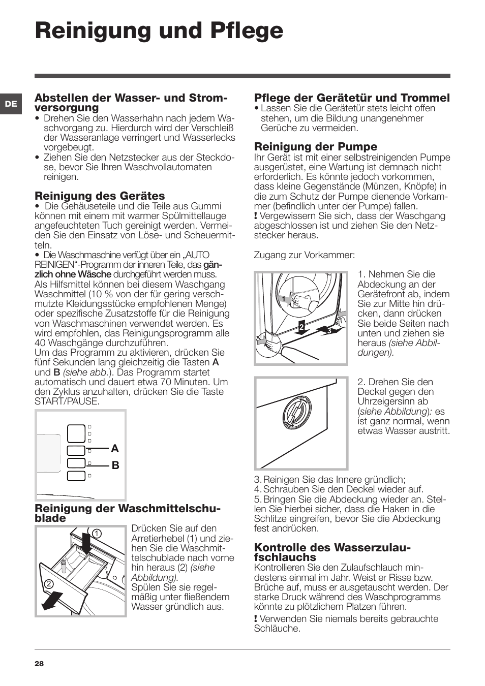 Reinigung und pflege | Indesit XWA-71283X-W-EU User Manual | Page 28 / 84