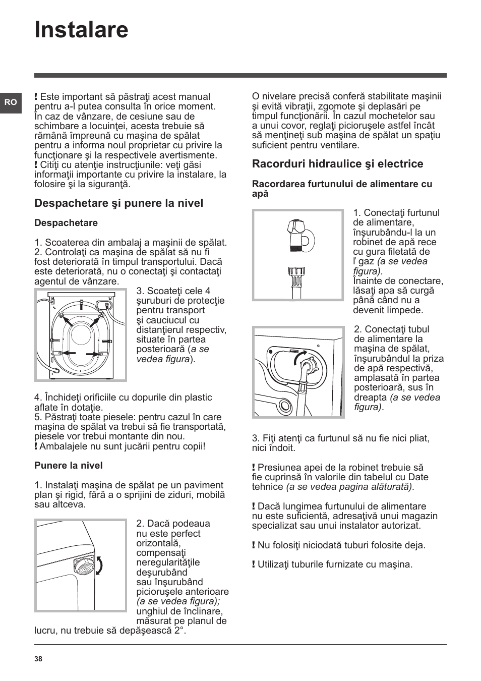 Instalare | Indesit XWA-71283X-W-EU User Manual | Page 38 / 84