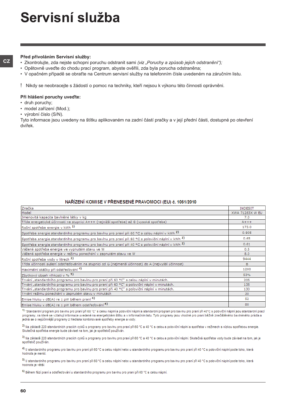 Servisní služba | Indesit XWA-71283X-W-EU User Manual | Page 60 / 84