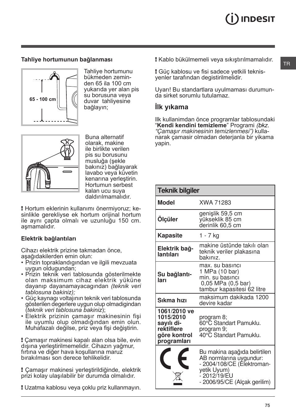 Indesit XWA-71283X-W-EU User Manual | Page 75 / 84