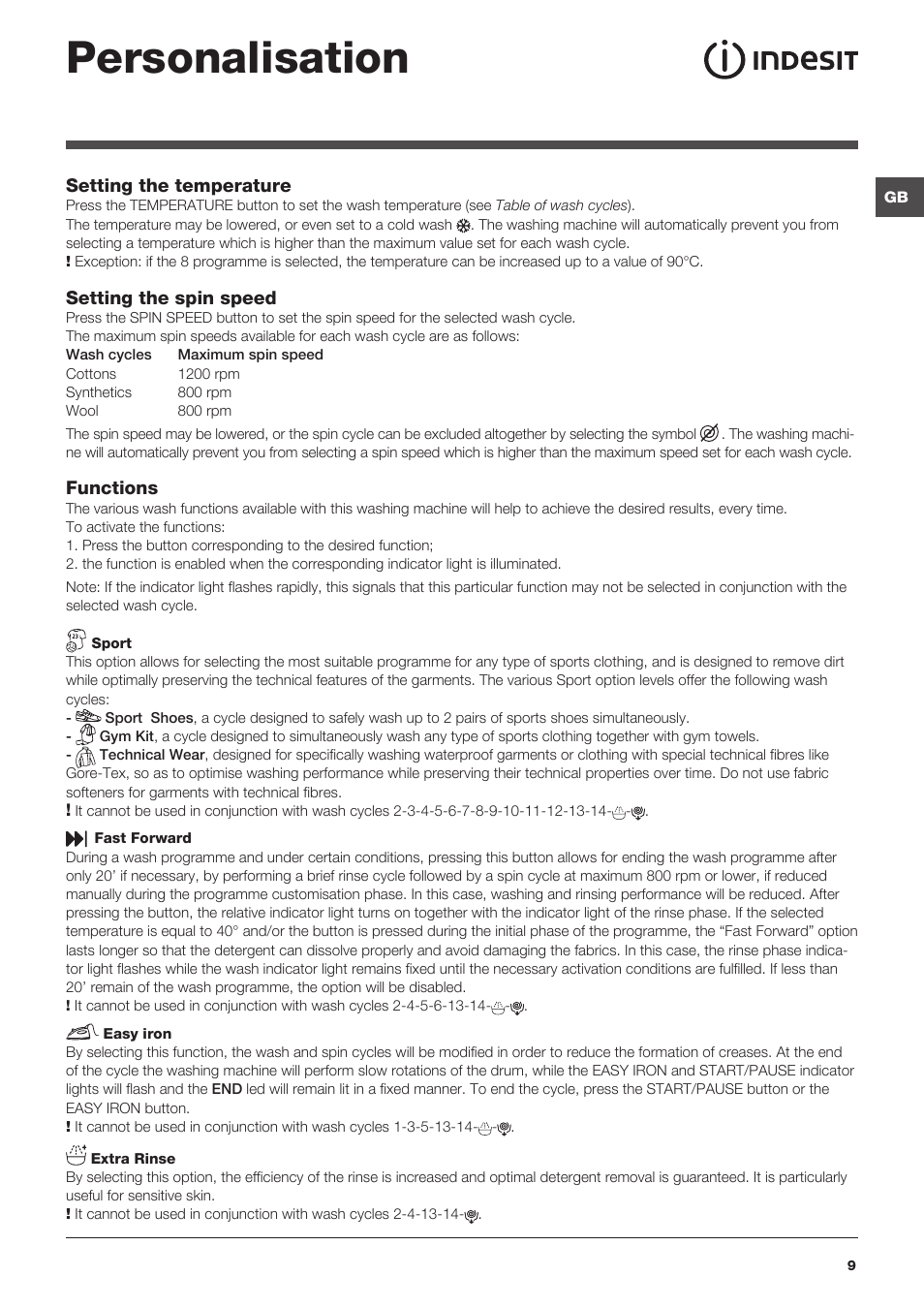 Personalisation | Indesit XWA-71283X-W-EU User Manual | Page 9 / 84