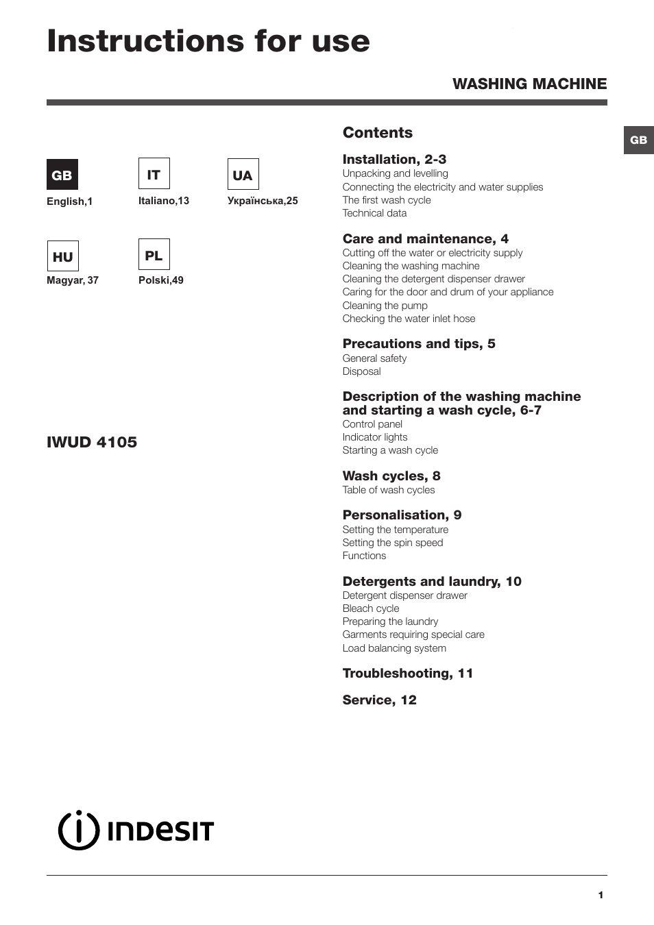 Indesit IWUD-4105-(EU) User Manual | 60 pages