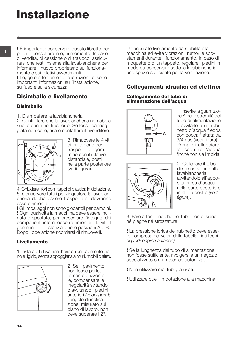 Installazione | Indesit IWUD-4105-(EU) User Manual | Page 14 / 60