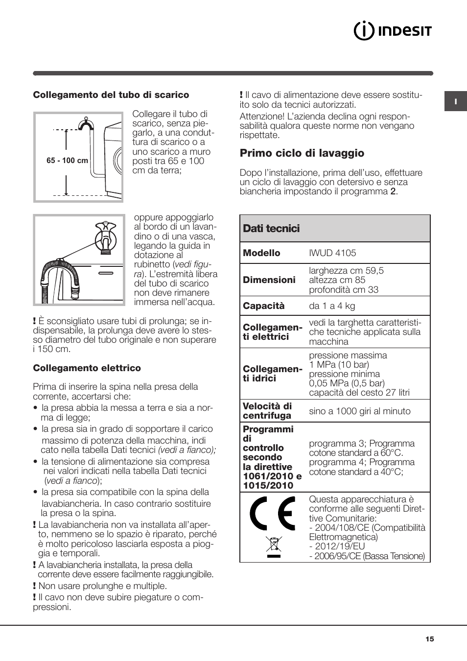 Indesit IWUD-4105-(EU) User Manual | Page 15 / 60