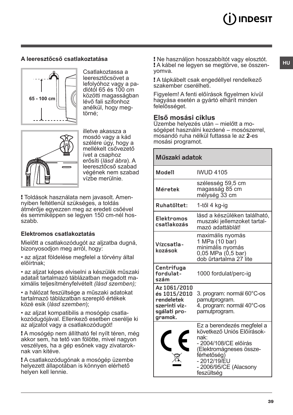 Indesit IWUD-4105-(EU) User Manual | Page 39 / 60