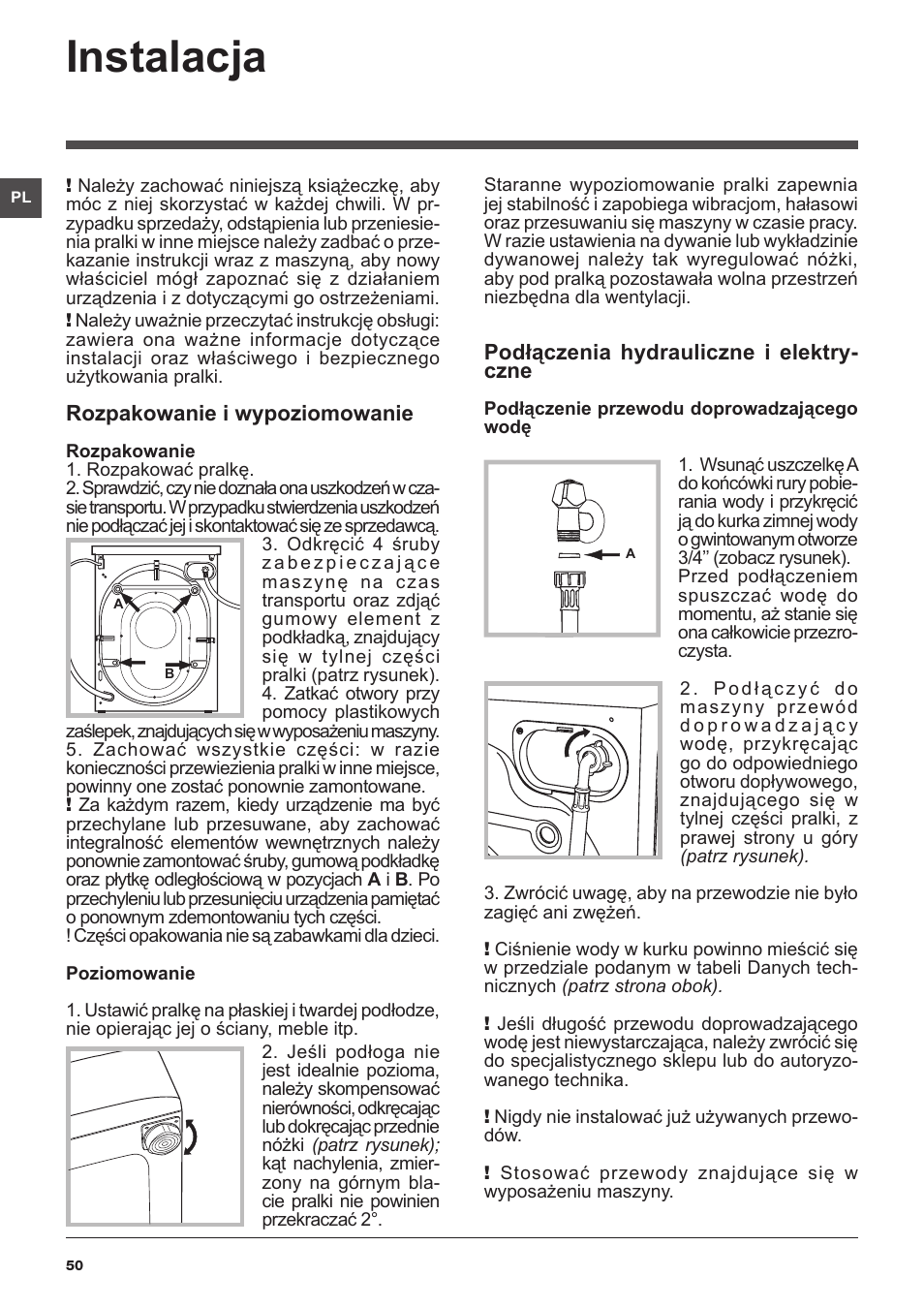 Instalacja | Indesit IWUD-4105-(EU) User Manual | Page 50 / 60