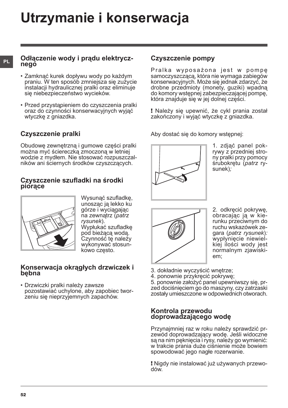Utrzymanie i konserwacja | Indesit IWUD-4105-(EU) User Manual | Page 52 / 60