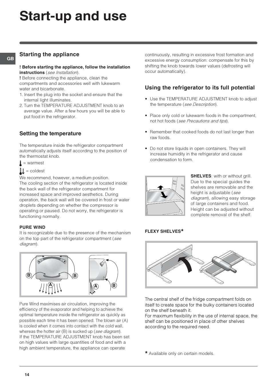 Start-up and use | Indesit PBAA-13-V-X User Manual | Page 14 / 72