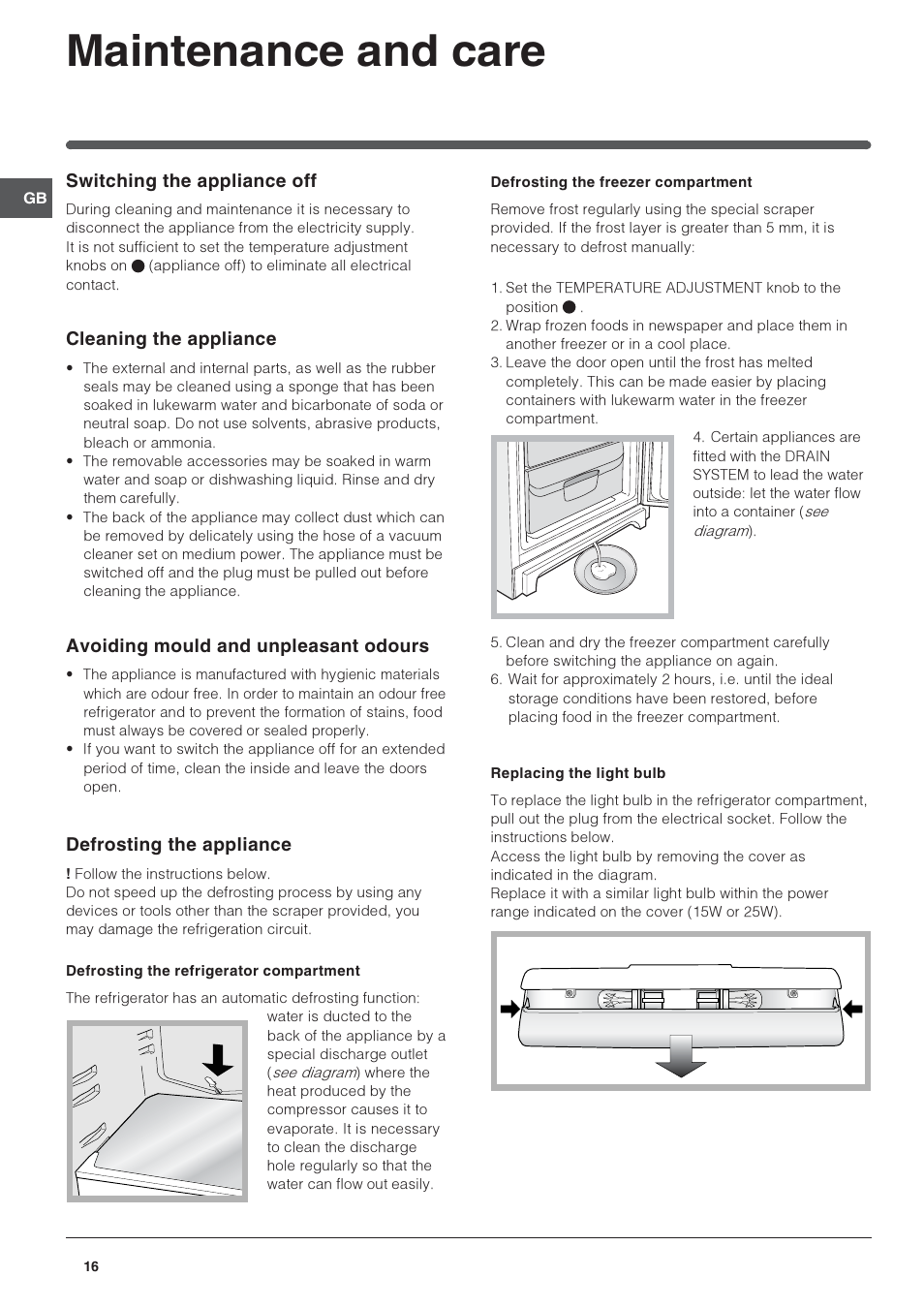 Maintenance and care | Indesit PBAA-13-V-X User Manual | Page 16 / 72