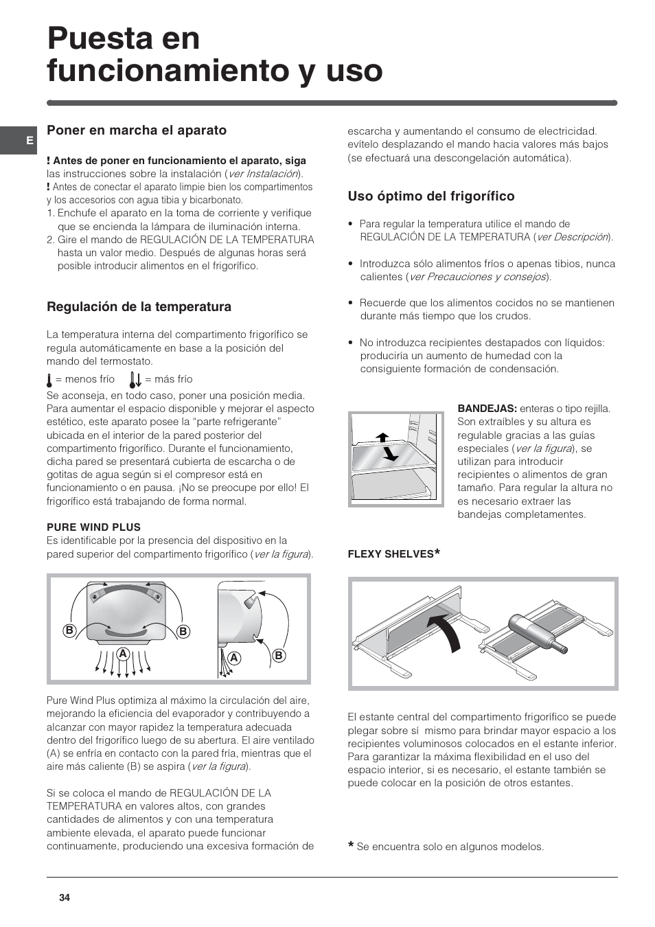 Puesta en funcionamiento y uso | Indesit PBAA-13-V-X User Manual | Page 34 / 72