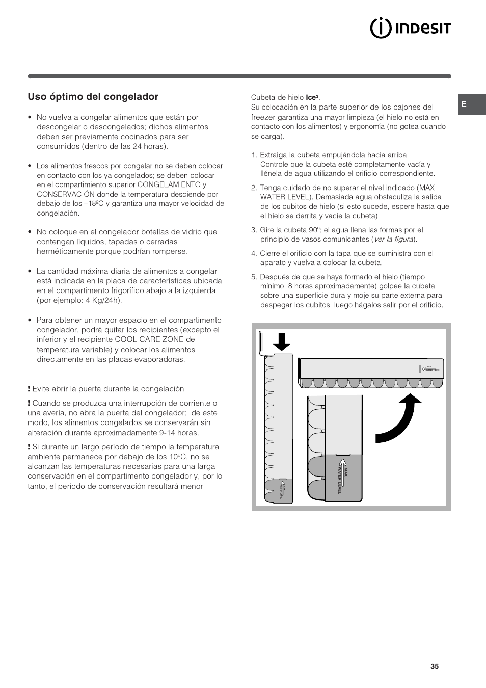 Uso óptimo del congelador | Indesit PBAA-13-V-X User Manual | Page 35 / 72