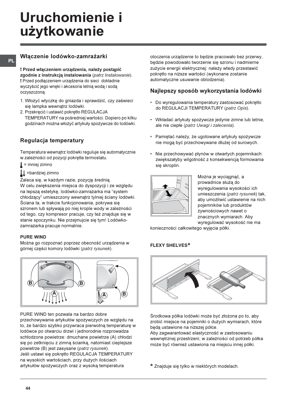 Uruchomienie i u¿ytkowanie | Indesit PBAA-13-V-X User Manual | Page 44 / 72