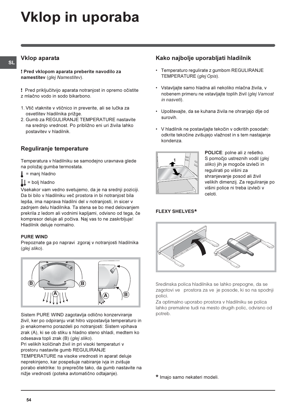 Vklop in uporaba | Indesit PBAA-13-V-X User Manual | Page 54 / 72