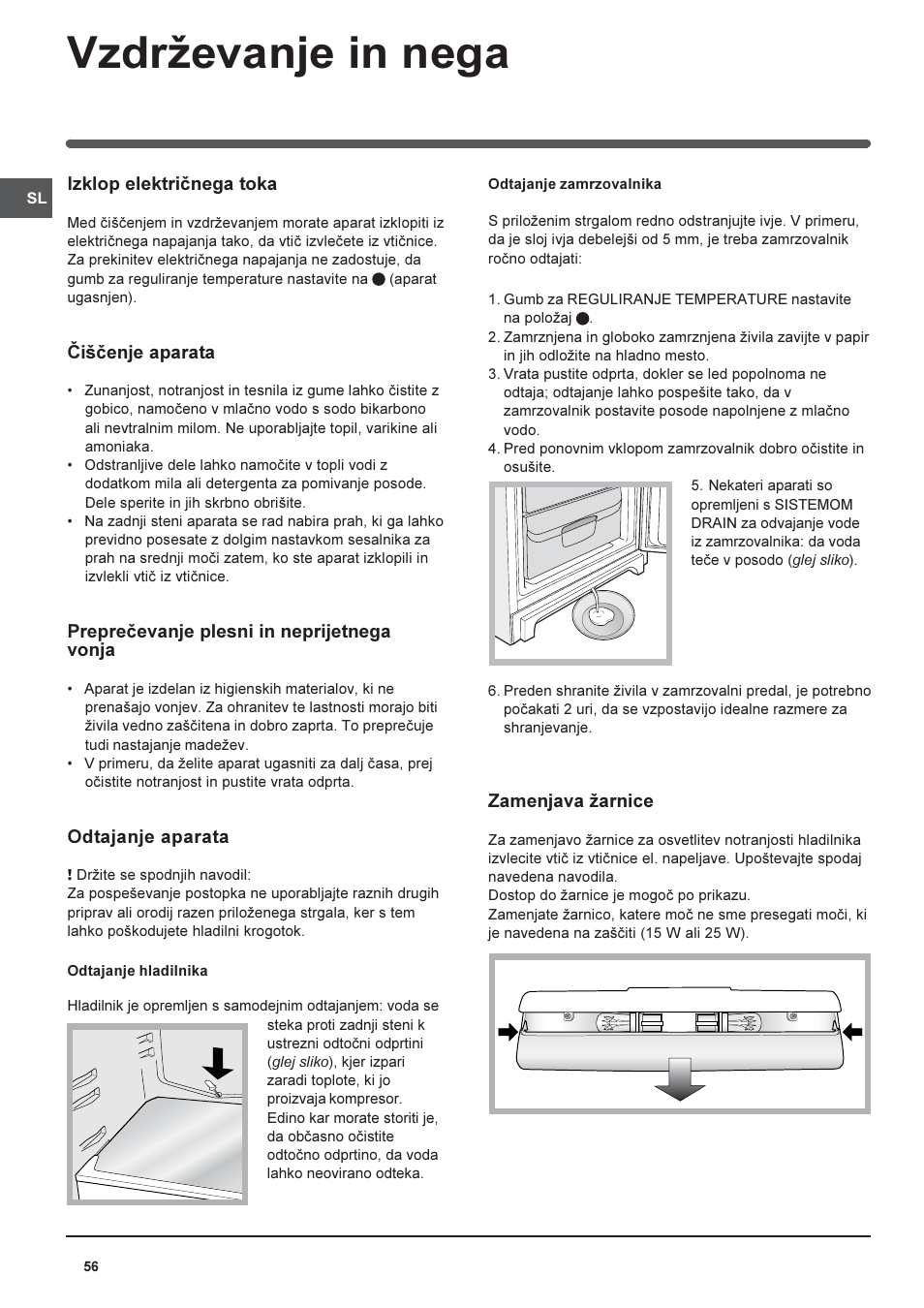 Vzdrevanje in nega | Indesit PBAA-13-V-X User Manual | Page 56 / 72
