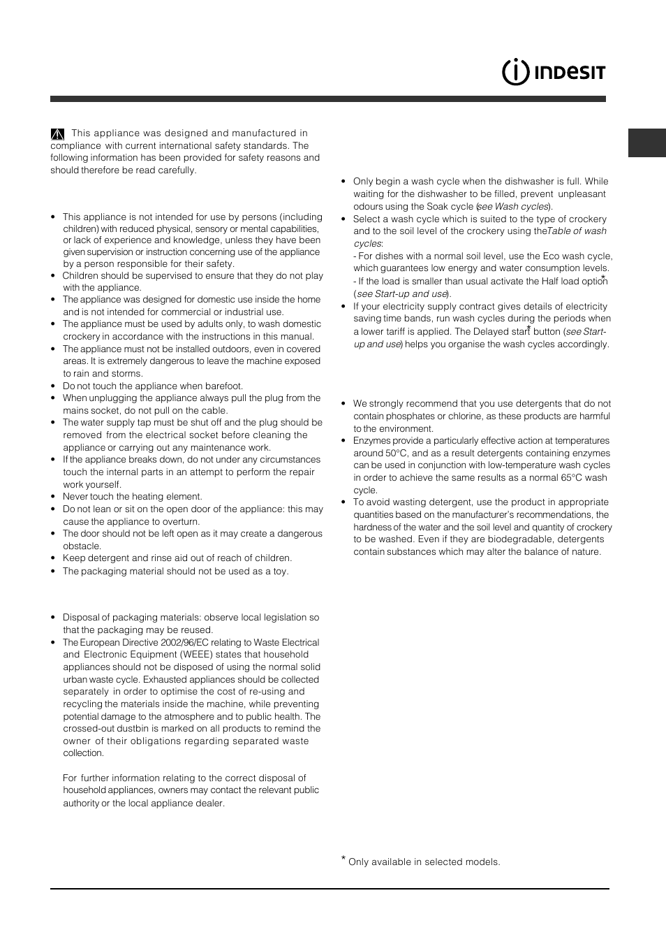 Precautions and advice, General safety, Disposal | Saving energy and respecting the environment | Indesit DFP-5731M-EU User Manual | Page 11 / 84