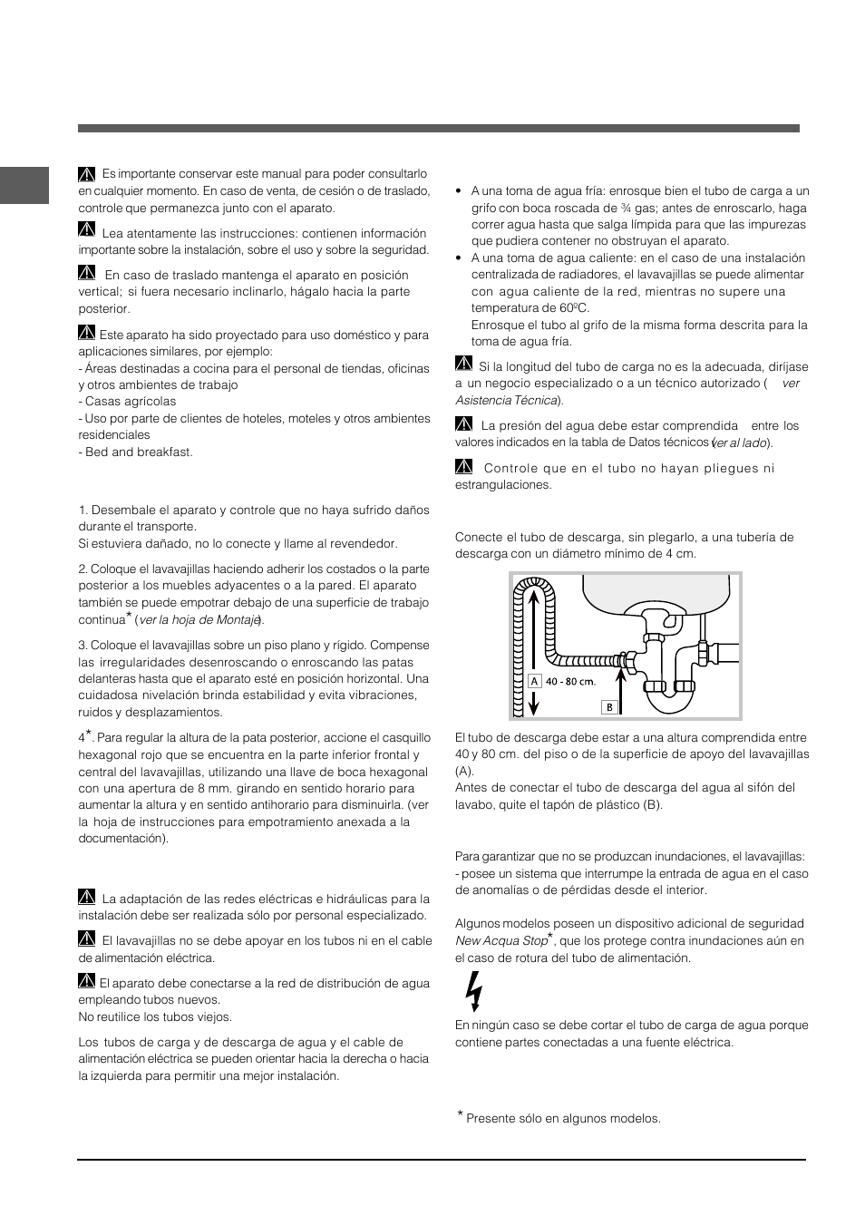 Instalación, Colocación y nivelación, Conexiones hidráulicas y eléctricas | Indesit DFP-5731M-EU User Manual | Page 26 / 84