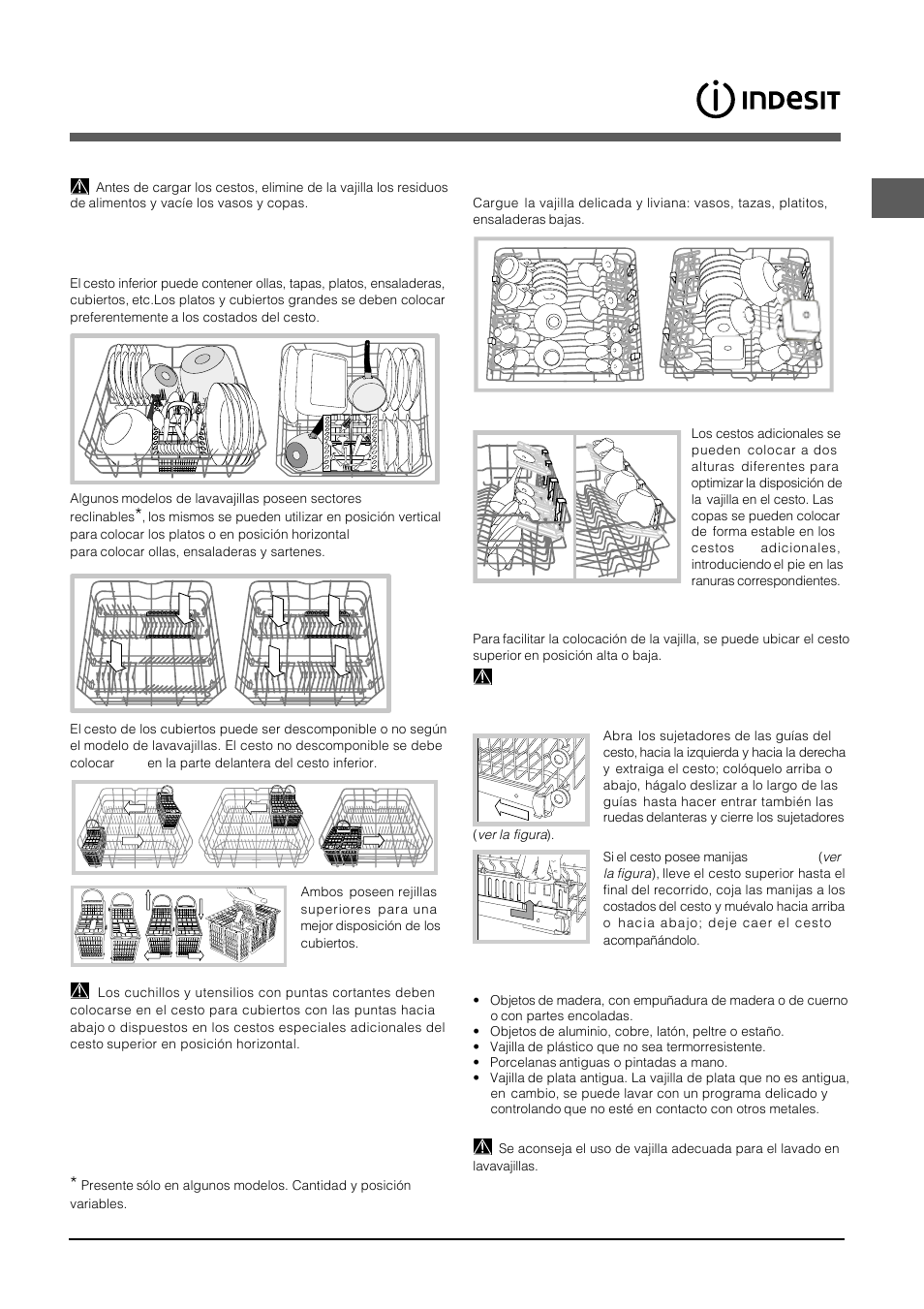 Cargar los cestos, Cesto inferior y cesto para cubiertos, Cesto superior | Indesit DFP-5731M-EU User Manual | Page 29 / 84