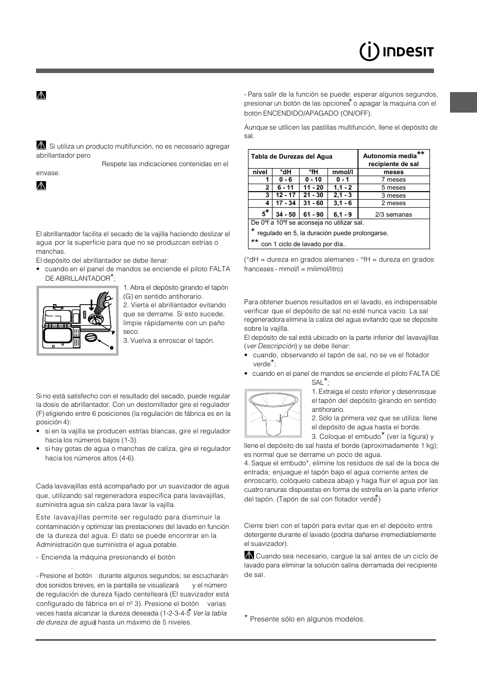 Abrillantador y sal regeneradora, Cargar el abrillantador, Cargar la sal regeneradora | Indesit DFP-5731M-EU User Manual | Page 33 / 84