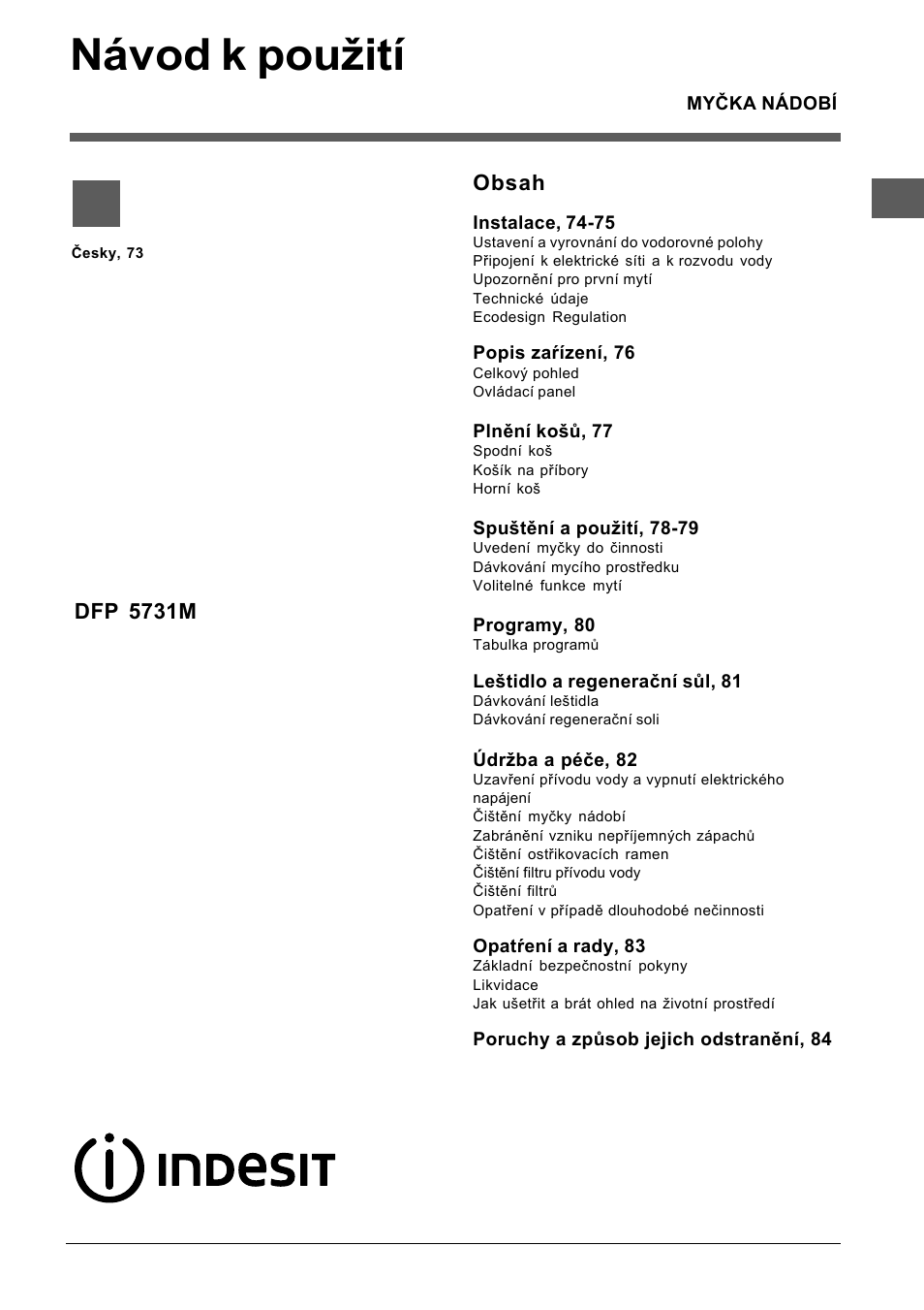 Indesit DFP-5731M-EU User Manual | Page 73 / 84